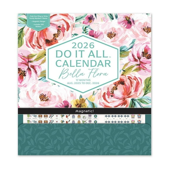 Orange Circle Studio Corporation, Bella Flora Do It All 2026 Wall Calendar, 12'' X 12.8'', 17-Month Calendar with Stapled Binding