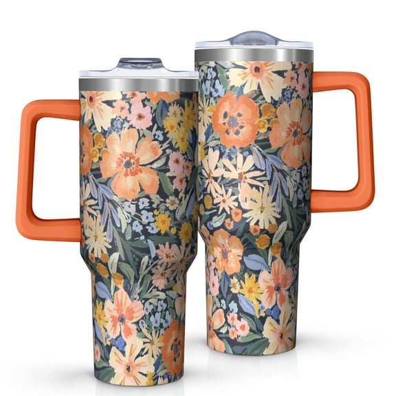 OBREWU Pioneer Flower Tumbler with Handle and Lid,Pioneer Flower 40oz Double Wall Vacuum Insulated Tumbler,Cups Gift for Women and Men