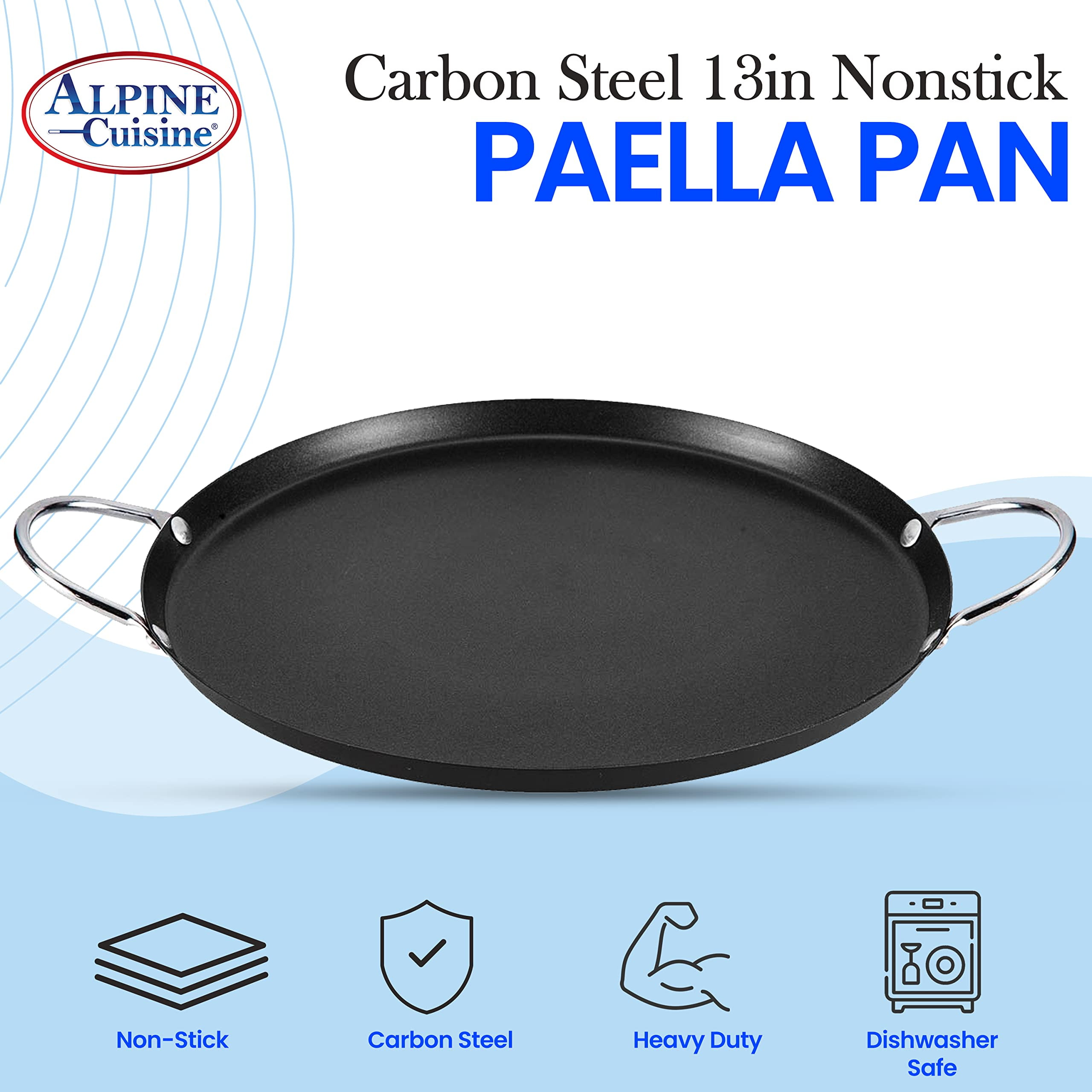Alpine Cuisine Nonstick Round Comal 14-Inch - Black Carbon Steel Torti