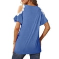 thumbnail image 3 of Cold Shoulder Top Short Sleeve T Shirt Round Neck Pure Color with Lace Trim Casual Cute for Summer Women Blue XXL, 3 of 5