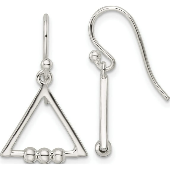 Sterling Silver Polished Triangle And Bead Shepherd Hook Earrings (23.85 X 15) Made In India qe16087