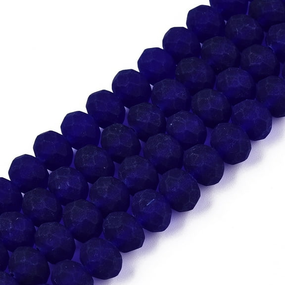 Transparent Glass Beads Strands Faceted Frosted Rondelle Dark Blue 8mm Hole: 1mm about 64~65pcs/strand 40~41cm