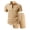 Khaki, variant on MHOSTAFH Men's Shorts Set Summer Beach Vacation 2 Piece Outfits Short Sleeve Shirts and Drawstring Short Pant Loungewear Set