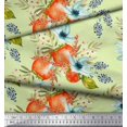 thumbnail image 2 of Soimoi Beige Poly Georgette Tissu Tomate & Freesia Imprimé Floral 1 Yard 52 Inch Wide, 2 of 5
