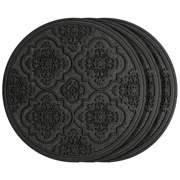 HF by LT Rubber Medallion Garden Stepping Stone, 11-3/4 inches, Black, Set of 3