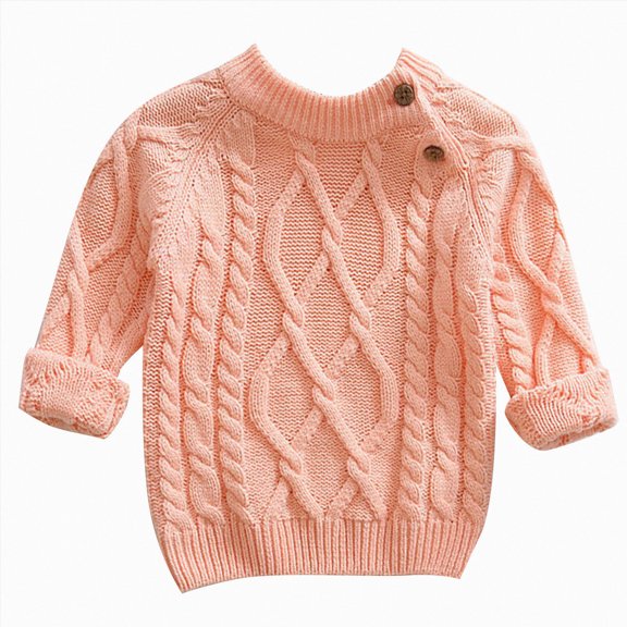 Gvdentm Baby Boys Girls Cable Knit Pullover Sweater Fleece Lined Vintage Warm Sweatshirt Pink,6-12 Months