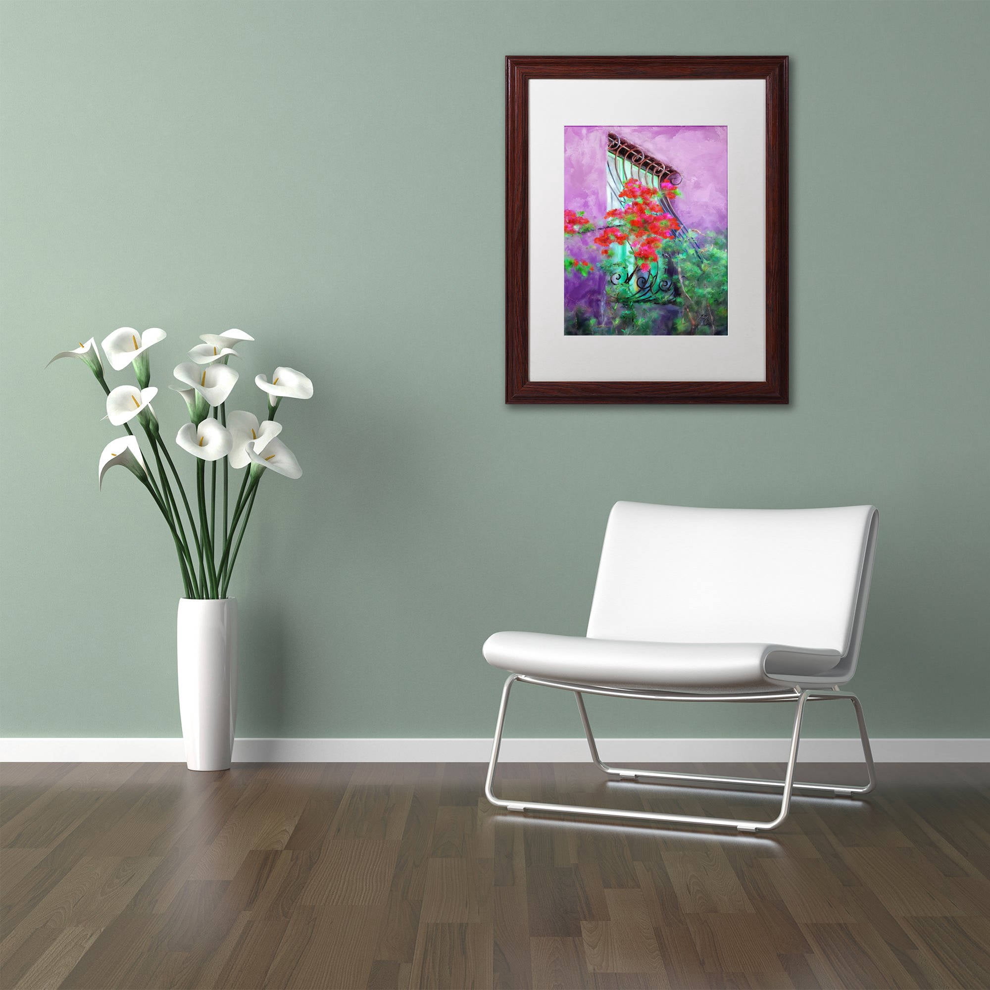 Trademark Fine Art "Painted Rose Covered Window" Canvas Art by Lois Bryan White Matte, Wood Frame