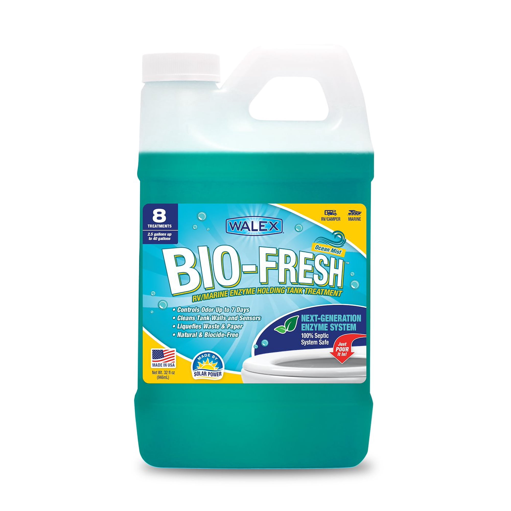 Walex Bio-Fresh RV & Marine Liquid Holding Tank Digester - Contains Beneficial Enzymes - Rapidly Liquifies Waste & Toilet Paper - Ocean Mist - 32oz