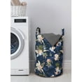 thumbnail image 3 of Navy Blue Laundry Bag, Tropical Composition of Monstera Leaf Summer Fruits Lily Hibiscus Flowers, Basket with Handles Drawstring Closure for Laundromats, 13" x 19", Indigo Multicolor, by Ambesonne, 3 of 4