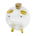 thumbnail image 3 of Alcancía de cristal con forma de cerdito para ahorrar dinero, bonita alcancía de cristal para decorar. Boca redonda dorada, 3 of 9