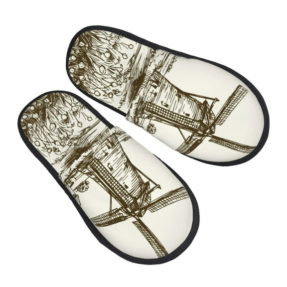 Bingfone Dutch Windmill House Slippers for Women Men with Soft Rubber Sole Slip On for Indoor/Outdoor-Medium