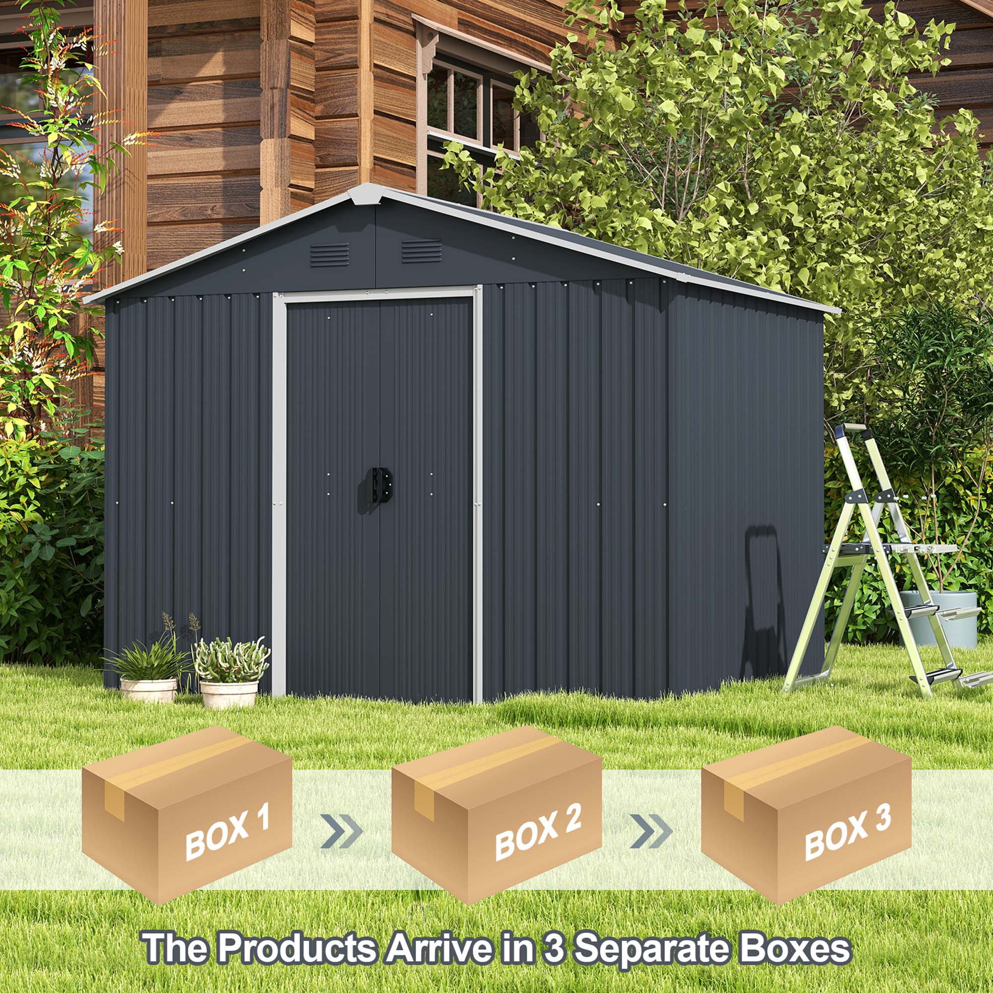 Costway 5.7 FT x 7.5 FT Outside Storage Shed Double Door Outdoor