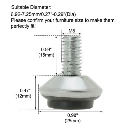 M8 x 15 x 25mm Furniture Glide Leveler Feet Floor Protector for Chair