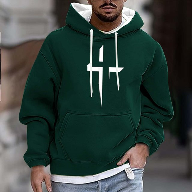 Sudadera con capucha para hombre, informal, a la moda, con estampado, con cordón, de manga larga, de poliéster