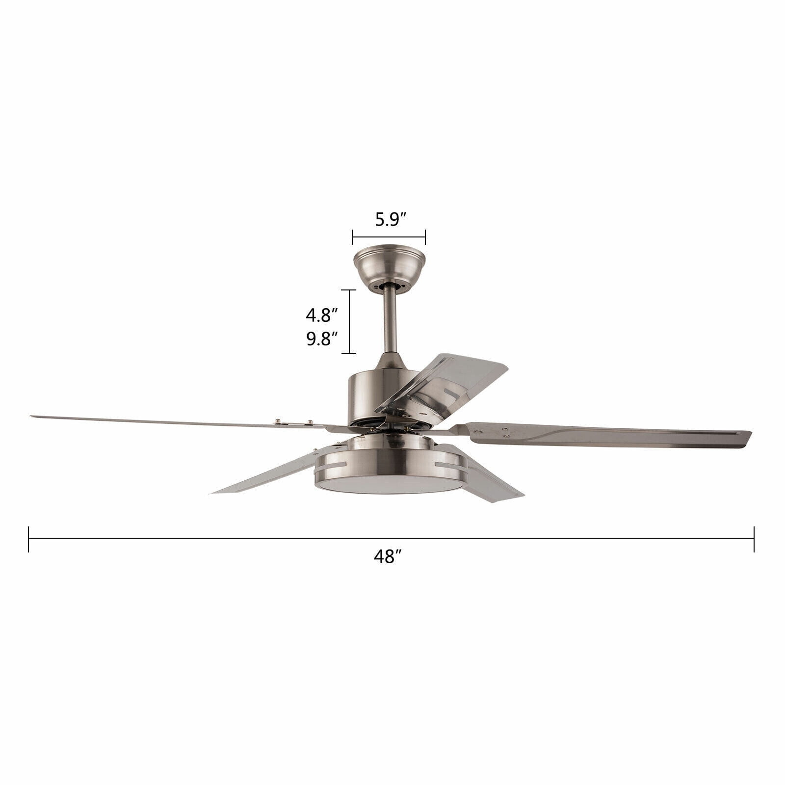 Ceiling Fan with Lights and Remote, Quiet Motor 48-inch Ceiling Fan with 5 Blades, 3 Speed 3 Light, Big Fans for Living Room, Bedroom, Silver