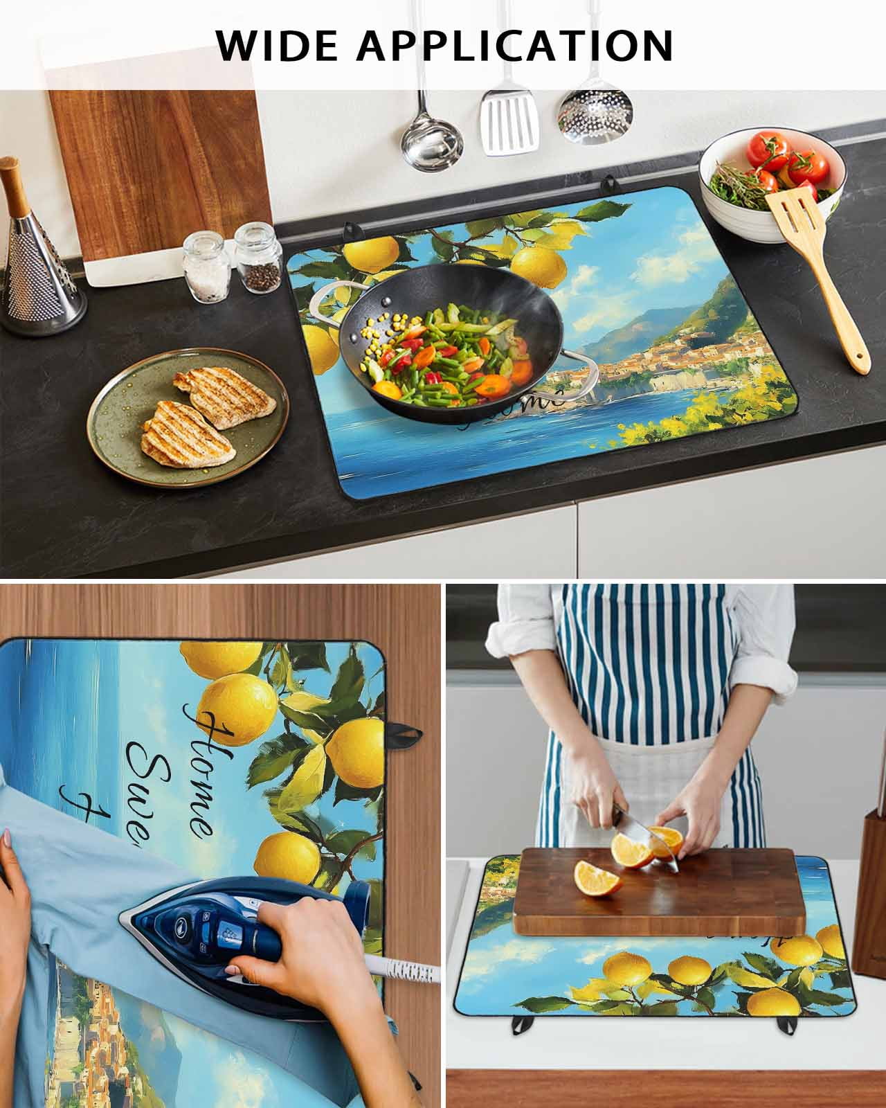 nqOlkjepod Large Induction Cooktop Protector Mat 24"x21", Summer Lemon Stove Top Covers for Electric Stove, Coastal Beach Fruit Mountain Town Stove Burner Cover Mats, Glass Top Stove Cover