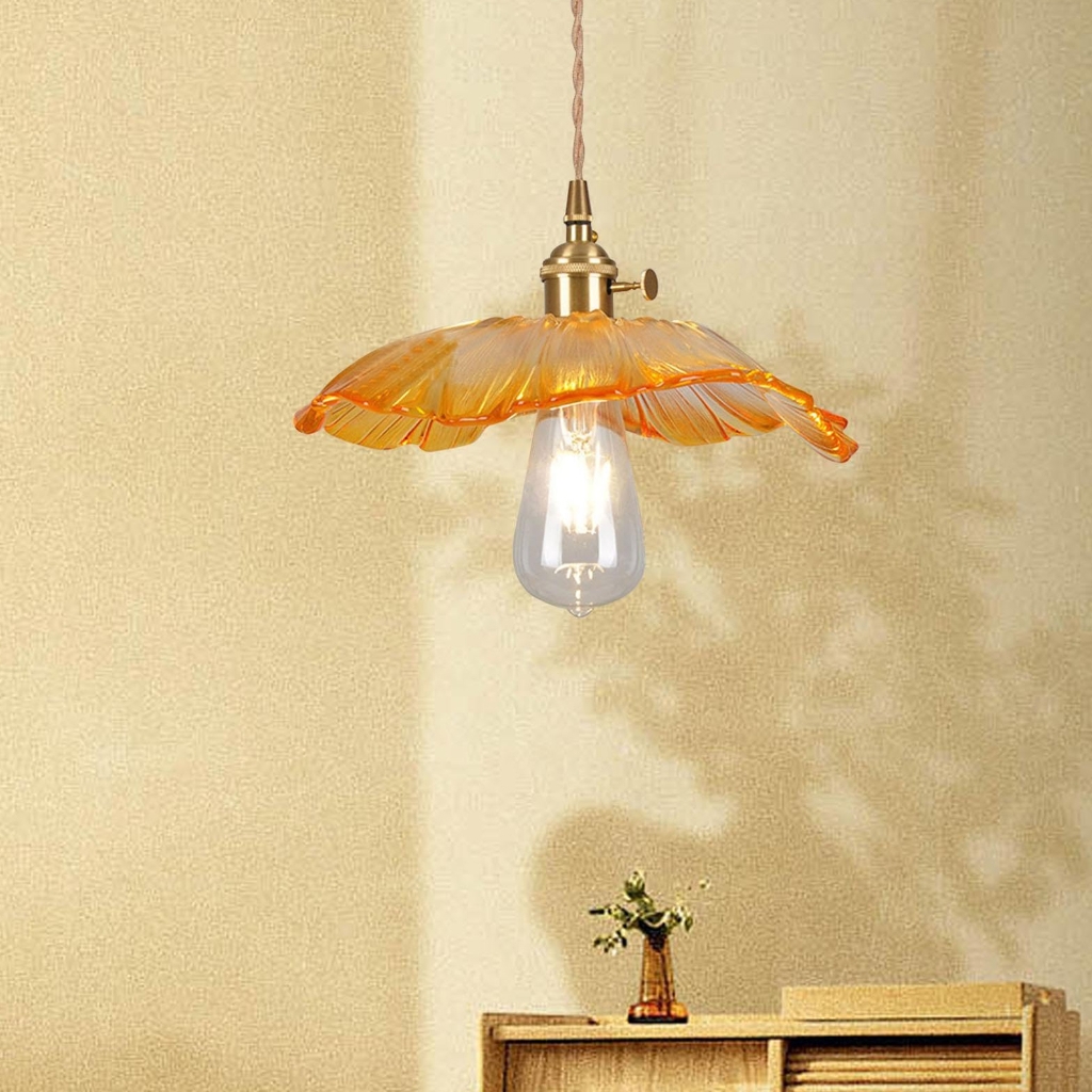 Sinyiin Decorative Flower Glass Chandelier Hanging Lamp Ceiling Light for Restaurant Kitchen Bedside Easy to Installation