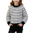 thumbnail image 2 of Spazoro Girls Striped Pullover Sweater Ribbed Cuffs, Round Neck Long Sleeve Warm Loose Casual Knit Jumper for Daily Wear Black Size 4-5T, 2 of 7