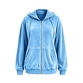 thumbnail image 7 of Oversized Sweatshirt Jacket Women Velvet Zip Up Hooded Sweatshrit Jacket Fall Winter Long Sleeve Hoodies with Pockets Sky Blue M, 7 of 7