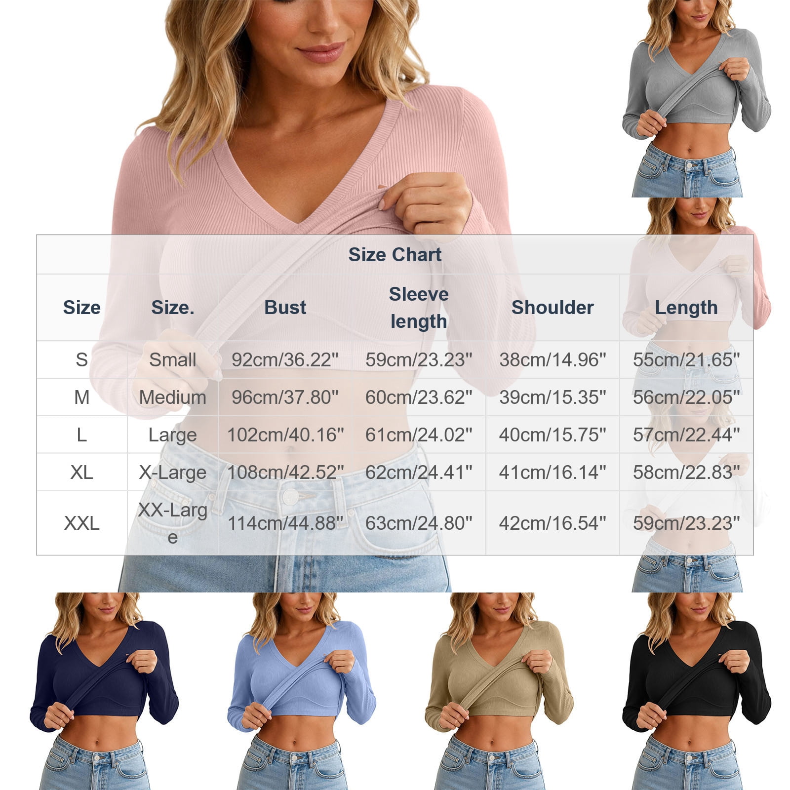 Fancifize 2Pack Ribbed Knit Long Sleeve Slim Shirts for Women, V Neck Basic Tshirts with Built in Bra, Fall Solid Color Pullover Tops