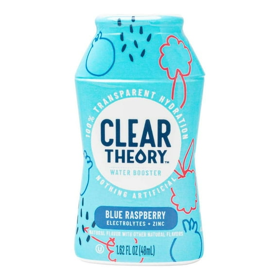 Clear Theory® Water Flavoring Drops with Electrolytes, Water Enhancer Liquid Flavored Water Drink Mix, Hydration for Kids, Vegan, Gluten Free, Low Calorie, Blue Raspberry, 4 Pack, 1.62 Fl Oz Bottles