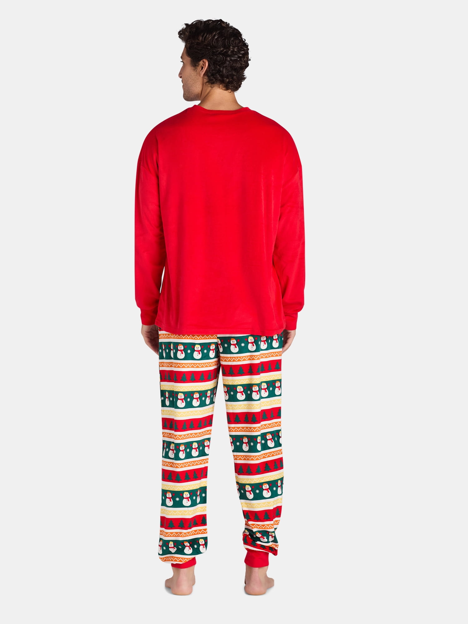 Jolly Jammies Men's Holiday Red Snowman Matching Family Pajamas Set, 2-Piece, Sizes S-2XL
