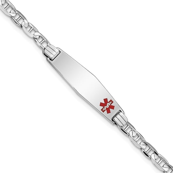 Auriga Fine Jewelry 14K White Gold Soft Anchor Link Id Bracelet 7 inch for Women(L- 7inch, W- 7.5mm)