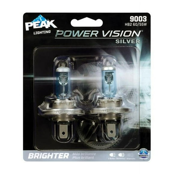 Peak 8020170 Power Vision Silver 12.8 V Halogen T5 Automotive Bulb - 9003 HB2 60 & 55W - Pack of 2