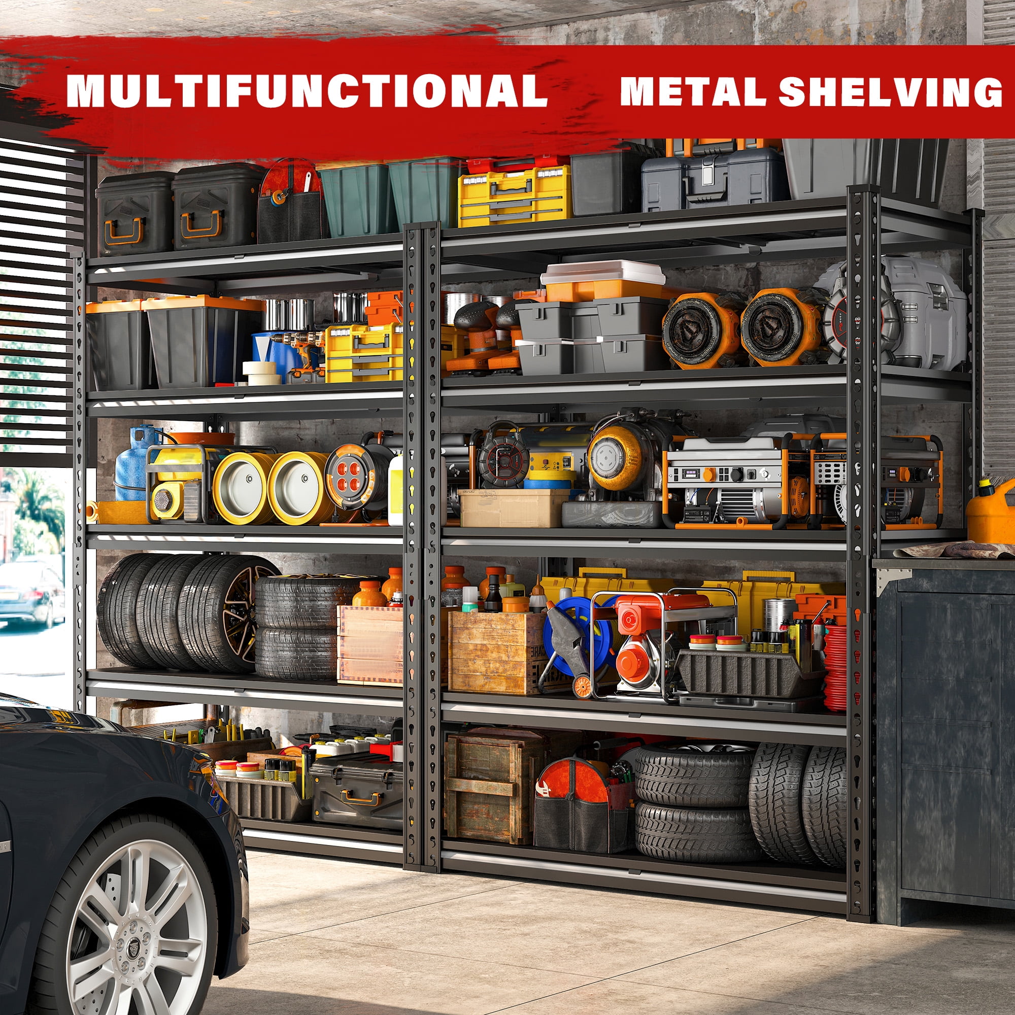 REIBII 3000 LBS Heavy Duty Storage Shelf for Garage Storage 72" Adjustable Metal Shelving Rack