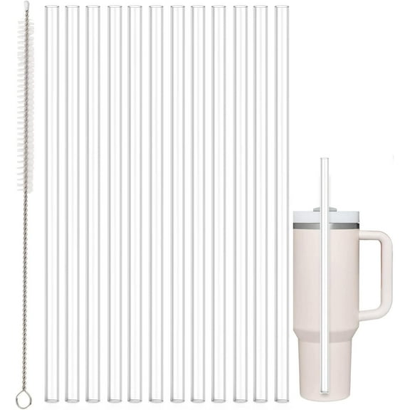 12 reusable straw with cleaning brush, suitable for Stanley travel tumbler,12pcs Replacement straw compatible with Stanley 40 oz 30 oz Cup tumbler