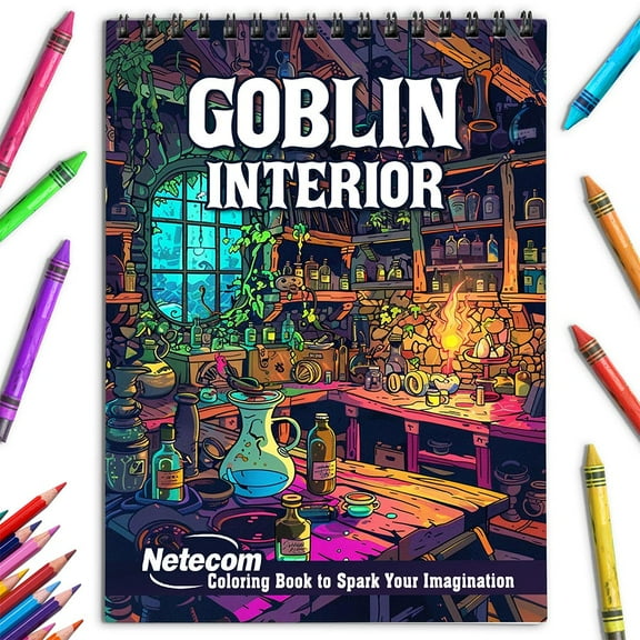 Netecom Goblin Interior Coloring Book for Adults, Spiral Bound, Soft Cover