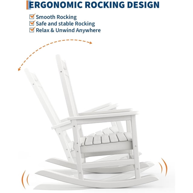 QinaQin 1PC Rocking Chair Outdoor, High Back Porch Rocker, White