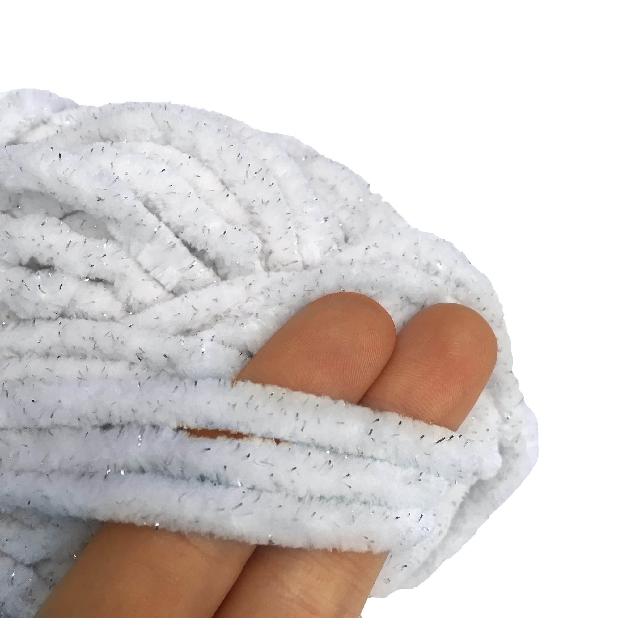 Troyarn Velvet Star (3- Skeins Pack) Silvery Glitter Chenille Baby Blanket Yarn Amigurumi Yarn for Crocheting and Knitting Super Bulky 3x100 gr (3x120 yds) (10401 - White, 3 Skein)