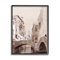Stupell Industries Arched Bridge Over Canal Quaint Town Buildings Painting Black Framed Art Print Wall Art, Design by Lettered and Lined