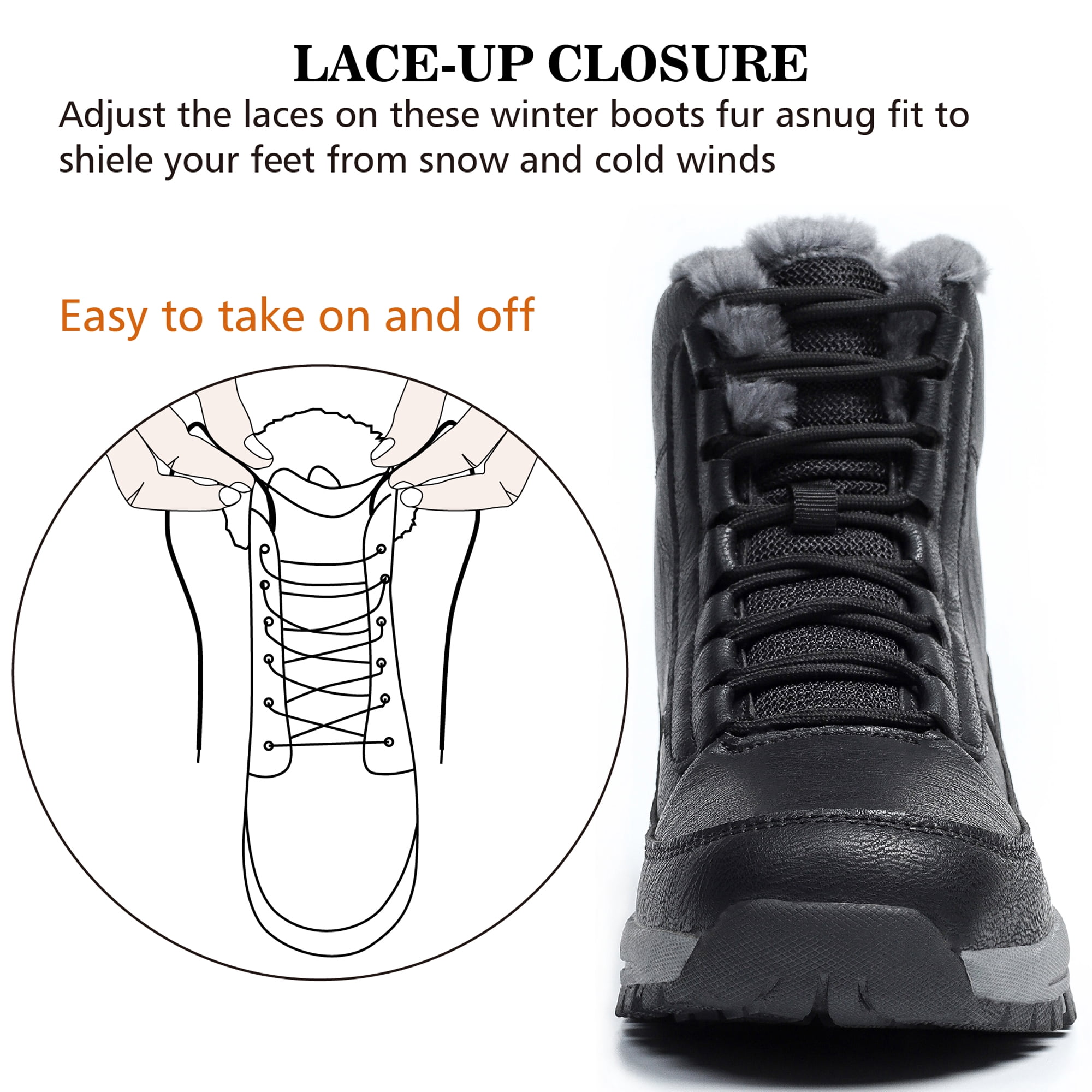 Northblanc Mens Snow Boots Water Resistant Hiking Boots Non-slip Winter Warm Faux Fur Lined Comfort Outdoor Camping Shoes