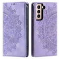 thumbnail image 2 of Case for Samsung Galaxy S21 Wallet Case for Women Girls with Card Holder, Embossed Flower Pattern Magnetic Flip PU Leather Purse Protective Phone Cover for Samsung Galaxy S21, Purple, 2 of 11