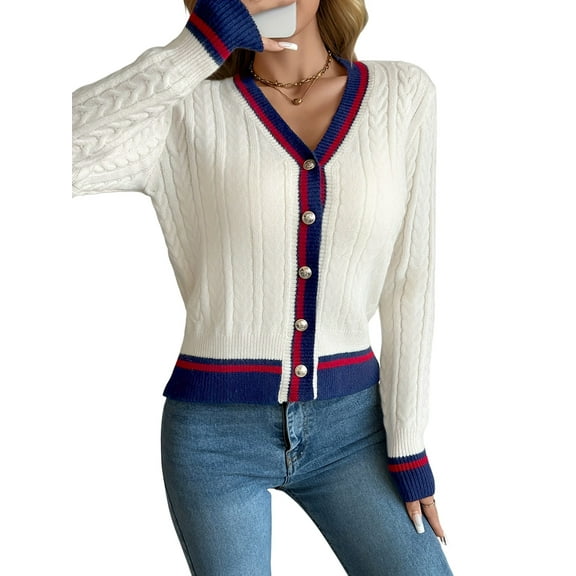 Cardigan Sweaters for Women Fall Trendy Long Sleeve Chunky Knit Button Up Winter Jacket Casual Outwear Cream White L