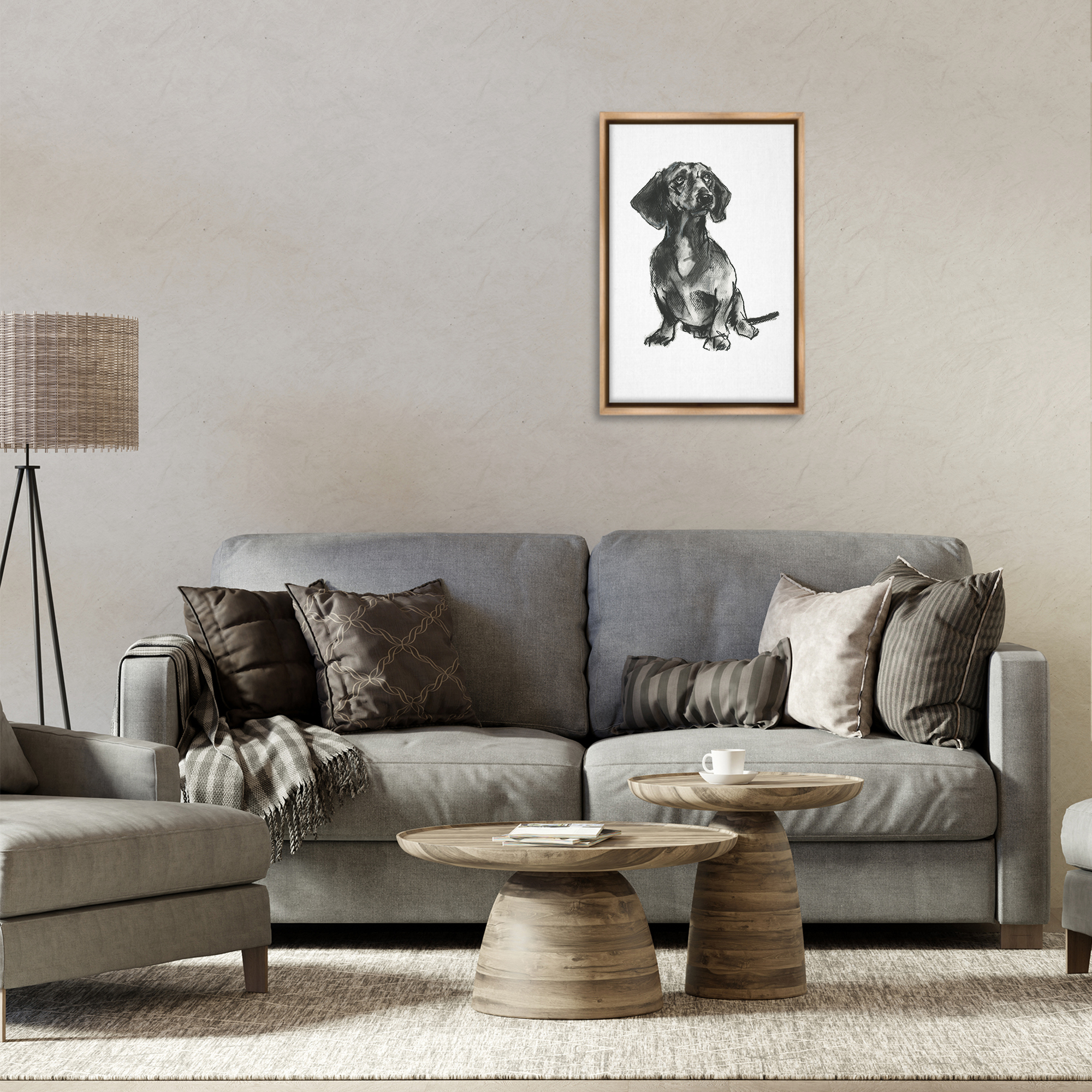 Stupell Industries Dachshund Sitting Drawing Animals & Insects Drawing Brown Floater Framed Canvas Art Print Wall Art, 17 x 25