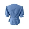 thumbnail image 3 of Women V-Neck Button Tops Short Sleeve Lace Hem Fashion T-Shirt Summer Temperament Casual Outfit,Blue,XXL, 3 of 7