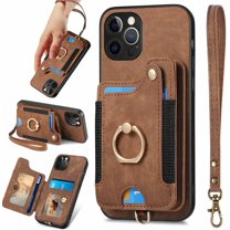 12 Pro Max Phone Case,Card Holder Wallet Stand for iPhone 12 Pro Max Case,Ring Holder,RFID-Blocking,Wrist Strap,Camera Protector,Leather Shockproof Protective  Flip Cover Cases (Brown)