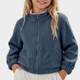 thumbnail image 3 of HAOTAGS Girls Fleece Jacket (3-14) Casual Stand Up Collar Zip Up Long Sleeve Warm Outerwear Blue Size 5T, 3 of 6
