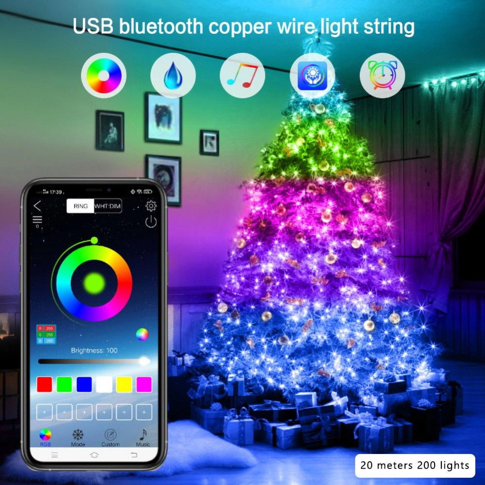 Plug in Color Changing LED Light 33Ft Firefly Lights for Bedroom Patio Christmas Tree Wedding Party Decor Fairy String Lights LED String Light for Indoor Outdoor USB Twinkle Light with Music Sync 