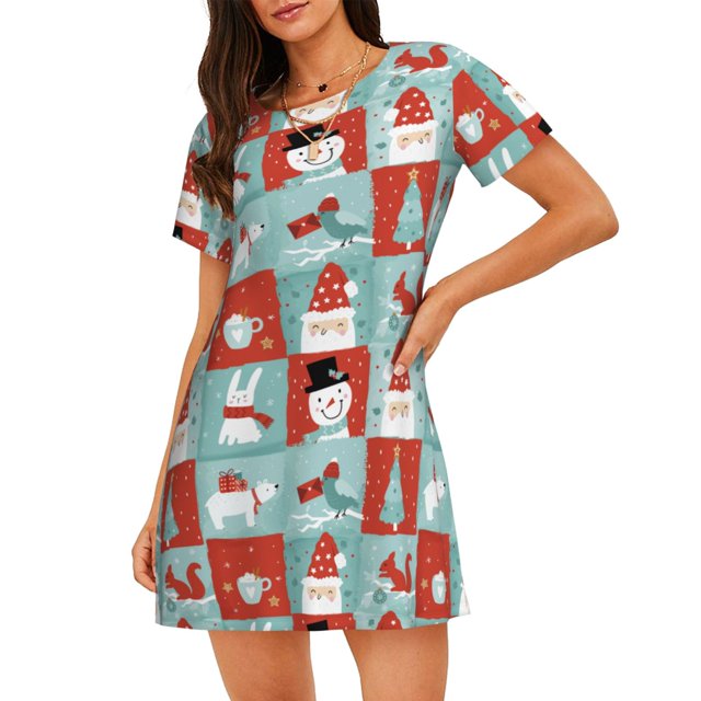 Easygdp Warm Christmas Memories Camisón de manga corta para mujer, informal, estampado