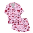 thumbnail image 6 of KKBOTIVE Womens Silk Satin Pajama Set 2 Piece Heart Embroidery Short Sleeve Button Up Sleepwear Women's Comfortable Daily Nightwear ( l-Pink Size: XXL ), 6 of 6