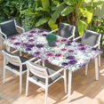 thumbnail image 2 of Purple Pink Roses Table Cloths for 6 Foot Rectangle Tables, Spring Floral Elegant Pastoral Botanical Patio Waterproof Elastic Fitted Tablecloths, Washable Rectangular Table Cover for Camping, 2 of 8