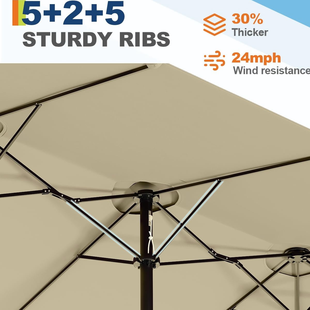 WildBreak Triple Size Large Patio Umbrella, with Crank Handle, Double-Sided, 13' x 6.5', Beige