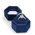 thumbnail image 3 of Velvet Double Slot Ring Holder Jewelry Box Antique Hexagon Geometric Ring Bearer Box for Premium Wedding Ceremony Proposal Engagement Ring boxes Photos Vintage Heirlooms Display (Blue), 3 of 7