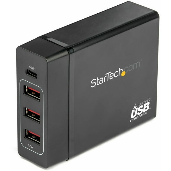 Startech.com Usb C Lptop , 60w Delivery, 3x Usb-a Fast Ports, Universal Compact Usb Type-c Desktop / Adapter Also For Phones/tablts, Usb If/etl Certified - 60w Pd 3.0 (dch1c3a) - Adapter - 60 Watt -