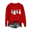 thumbnail image 2 of qelini Crewneck Sweatshirts Women Oversized Graphic Halloween Long Sleeved Sweatshirt No Hood Trendy Novelty Print Spooky Season Halloween Day Event Pullover Fall Winter Loose Tops Red 2XL, 2 of 5