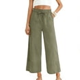 thumbnail image 2 of Simua Women's Solid Linen-Like Wide Leg Pants | Elastic Waist Drawstring Pocket Casual Pants for Beach & Daily Wear, 2 of 5